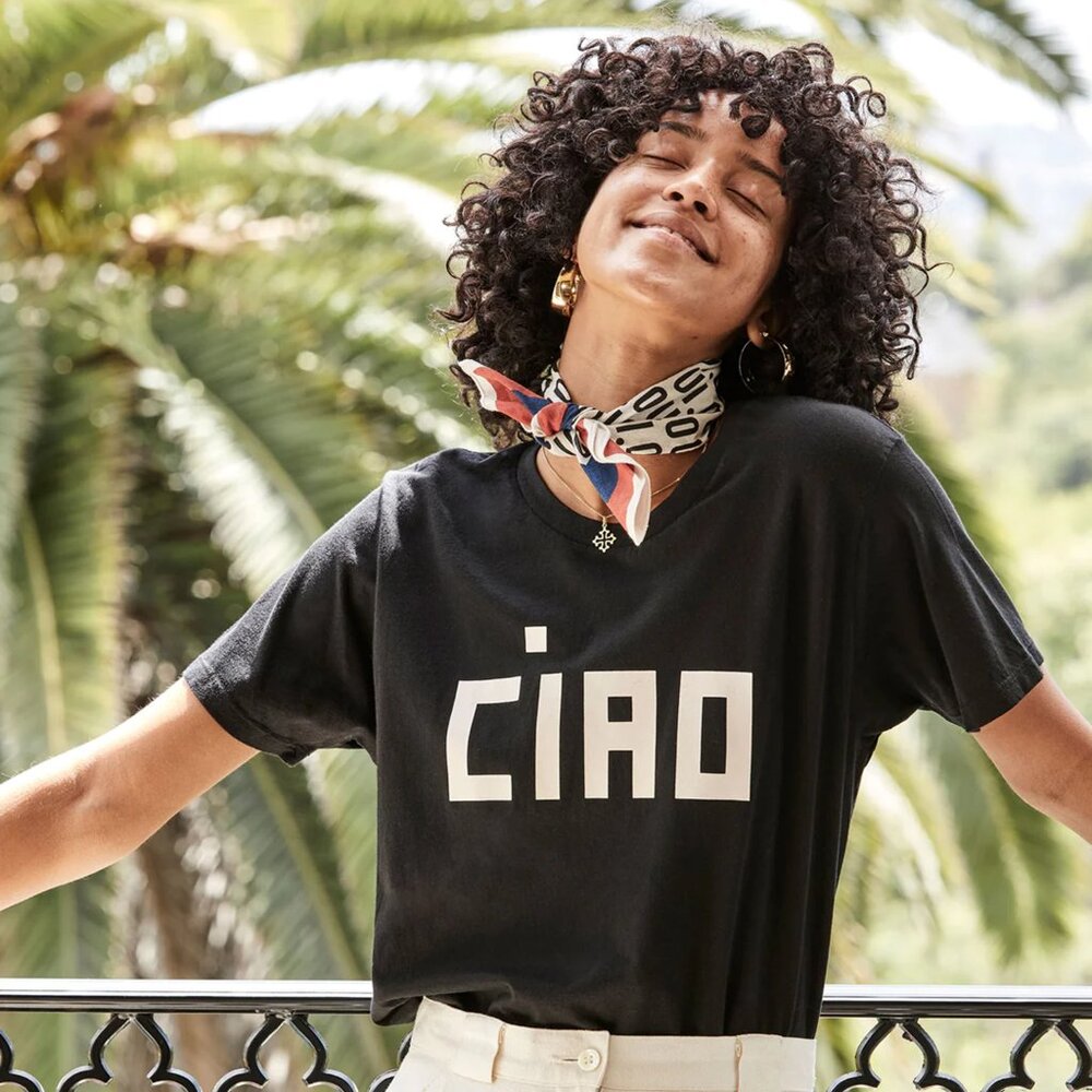 Clare V. Block Ciao Original Tee in Black w/ Cream - size S